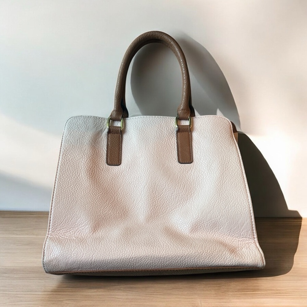 Vegan Leather Brown and Pink Structured Satchel with Double Handles - Picture 2 of 9